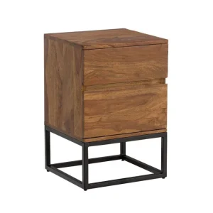Wohnling Sängbord Wohnling Modern look med 2 lådor tillverkade av massivt sheeshamträ i en industriell look - Möbler Snabb leverans