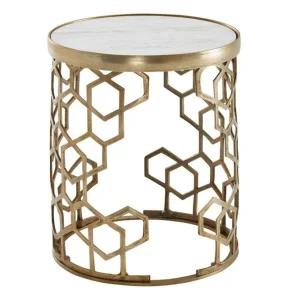 I lager Wohnling Sido bord Wohnling Äkta marmor rund 44 cm honungskake-optik bas modern - Möbler