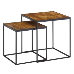 Wohnling Satsbord Wohnling Set om 2 massivt trä med metallben modern - Möbler Begränsad tid