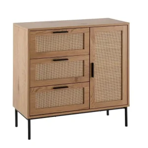 Wohnling Sideboard Wohnling Melaminbelagd MDF-ekoptik, 3 lådor, 1 dörr med rottingfront Modern - Möbler Endast idag