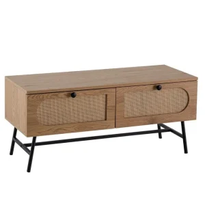 Wohnling Lowboard Wohnling Melaminbelagd MDF-ekoptik, rottingfront, 2 lådor, metallben Modern - Möbler Reapris
