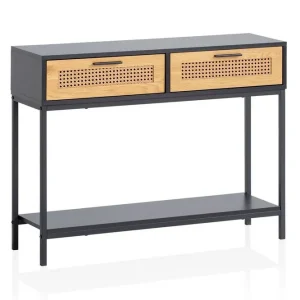 Wohnling Konsolbord Wohnling Massivt trä 100 cm 2 lådor industrihus stil med Wienerkorg - Möbler Premium