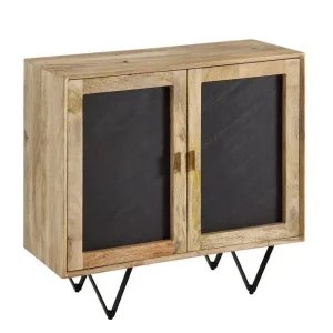 Wohnling Sideboard Wohnling Massivt trä 80 cm 3D kant stenoptik front 2 dörrar modern - Förvaring Sista chansen