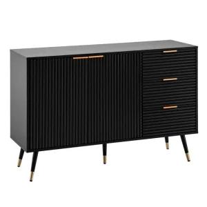 Wohnling Sideboard Wohnling Folierad spånskiva ekoptik 120 cm 2 dörrar 3 lådor modern - Möbler Säker betalning
