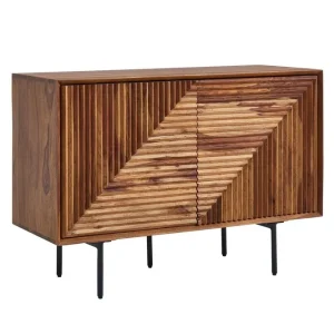 Outlet Wohnling Sideboard Wohnling massivt trä, 3D geometrisk front, tryck-öppna, industriell loftstil 100 cm 100 cm - Möbler