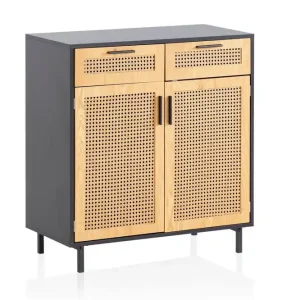 Wohnling Sideboard Wohnling Melaminbelagd MDF 80 cm 2 dörrar 2 lådor med wienerflätning modern - Möbler Begränsat erbjudande
