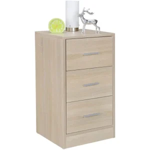 I lager Wohnling Sängbord Wohnling för resårbotten, 68 cm hög och 3 lådor i modern design Sonoma Sonoma - Möbler