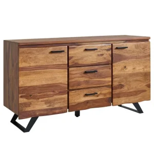 Endast denna vecka Wohnling Sideboard Wohnling Massiv trä träd kant 145 cm med 2 dörrar 3 lådor industriell - Möbler