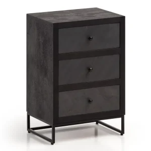 Populär Wohnling Sängbord Wohnling gjord av massivt trä för boxspringbädd med 3 lådor, skifferlook, i lantlig stil Svart Svart - Möbler