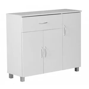 Begränsat antal Wohnling Sideboard Wohnling folierad spånskiva 90x75 cm, 3 dörrar 1 låda, modern stil Vit Vit - Möbler