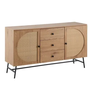 Wohnling Sideboard Wohnling Folierad spånskiva ekoptik halvcirkel rottingväv look 2 dörrar 3 lådor modern - Möbler Utförsäljning