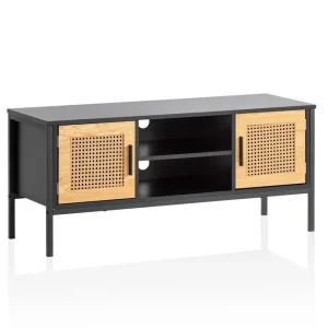 Beställ idag Wohnling Lowboard Wohnling spånskiva folierad med 2 skjutdörrar, wienflät, modern stil Svart, Ek Svart, Ek - Möbler