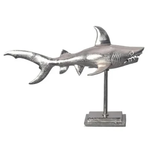 Beställ nu Wohnling Dekorativ figur Wohnling Dekorhaj 70 cm aluminium, maritim stil Silver Silver - Inredning
