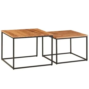 Wohnling Satsbord Wohnling Set med 2 i massivt trä fyrkantiga metallben modern - Möbler Extra rabatt
