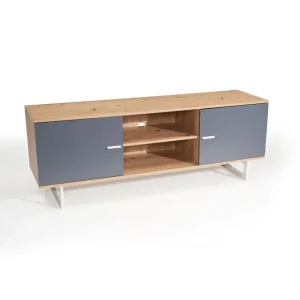 Wohnling Lowboard Wohnling modernt spånskiva, 2 dörrar, förvaringsbrickor, metallben, modern stil Ek, Grå Ek, Grå - Möbler Snabb leverans