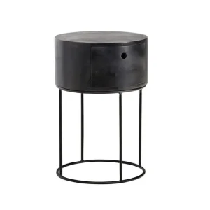 Wohnling Sängbord Wohnling rund, massivt trä med 1 låda i modern stil Svart Svart - Möbler Kundfavorit