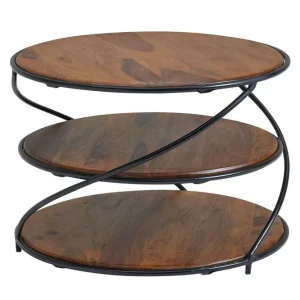 Wohnling Soffbord Wohnling Massivt trä rund 58 cm med 2 brickor cirkel metallram - Möbler Beställ nu