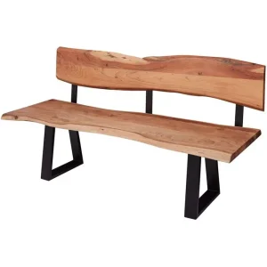 Wohnling Matbänk Wohnling Köksbänk i massivt trä med trädets kant med metallben, lantlig stil Med ryggstöd, 180 cm Med ryggstöd, 180 cm - Möbler Reapris