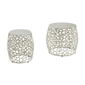Wohnling Satsbord Wohnling Set om 2 aluminiumgjutna, runda, handgjorda, modern loftstil Silver Silver - Möbler Rabatter
