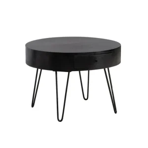 Utförsäljning Wohnling Soffbord Wohnling massivt trä 60 cm rund med låda, lantlig stil Svart Svart - Möbler