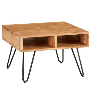 Wohnling Soffbord Wohnling Massivt trä 60 cm fyrkantig med 4 förvaringsbrickor lantligt - Möbler Begränsad tid
