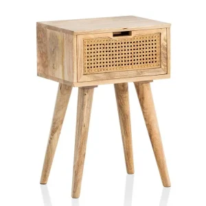 Wohnling Sängbord Wohnling Massivt mangoträ med 1 låda med wienerflätverk i modern stil Ljusbrun Ljusbrun - Möbler Sänkt pris