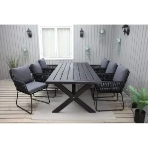 Utomhusmöbelgrupp 220 cm Bord & 6 Levanto grå stolar Svart Svart - Utemöbler Lågt pris