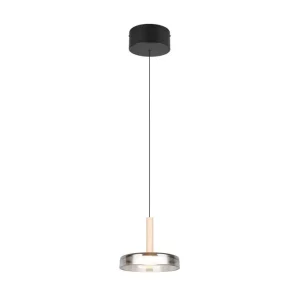 Begränsad tid Trio Lighting Pendel TRIO Celeste 1-del, Mattsvart/kromad/trä 1-del, Mattsvart/kromad/trä - Belysning & el