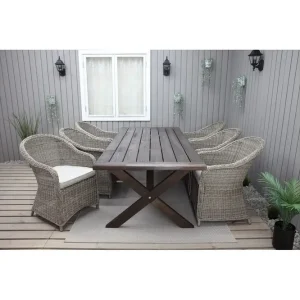 Utomhusmöbelgrupp 220 cm bord & 6 Belize naturell stolar Brun Brun - Utemöbler Begränsat antal