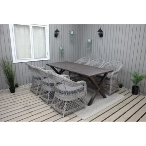 Utomhusmöbelgrupp 190 cm Bord & 6 Merida grå stolar Brun Brun - Utemöbler Beställ nu