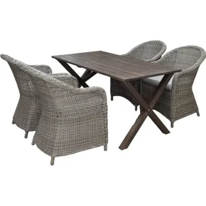 Köp nu Utomhusmöbelgrupp 150 cm Bord & 4 Belize naturell stolar Brun Brun - Utemöbler
