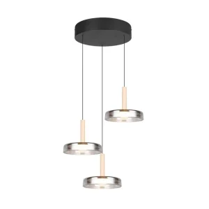 Snabb leverans Trio Lighting Pendel TRIO Celeste 3-del, Mattsvart/kromad/trä 3-del, Mattsvart/kromad/trä - Belysning & el
