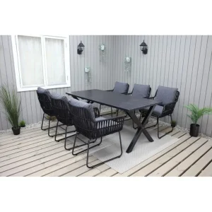 Utomhusmöbelgrupp 190 cm Bord & 6 Levanto grå stolar Svart Svart - Utemöbler Erbjudandepris
