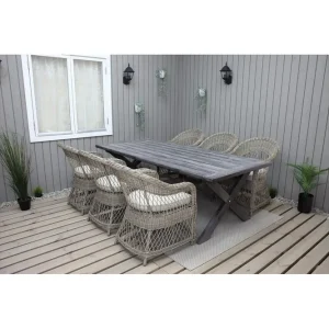 Utomhusmöbelgrupp 220 cm bord & 6 Merida naturell stolar Grå Grå - Utemöbler Fri frakt