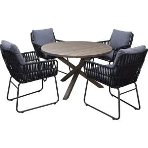 Beställ nu Utomhusmöbelgrupp Ø 112 cm bord & 4 Levanto grå stolar Brun Brun - Utemöbler
