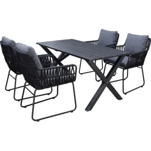 Sänkt pris Utomhusmöbelgrupp 150 cm Bord & 4 Levanto grå stolar Svart Svart - Utemöbler