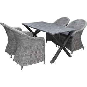 Utomhusmöbelgrupp 150 cm Bord & 4 Belize grå stolar Grå Grå - Utemöbler Snabb leverans