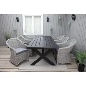 Populär Utomhusmöbelgrupp 220 cm bord & 6 Belize grå stolar Svart Svart - Utemöbler