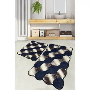 Badrumsmattset (2 delar) Sufia Mörkblå / Rany / Beige Mörkblå / Rany / Beige - Textil & mattor Fynd