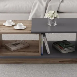 Broceni Soffbord 90 cm med Förvaring Hyllor Antracit/Natur - Möbler Expressleverans