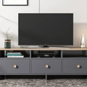 Nyhet Tv-bänk 150 cm 3 Skåp 3 Hyllor Antracit/Natur - Möbler