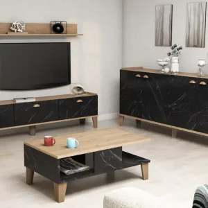 Möbelset för vardagsrum 35x178 cm 3 Delar Natur/Svart - Förvaring Expressleverans
