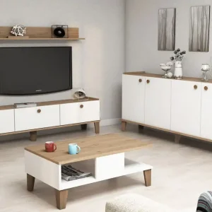 Möbelset för vardagsrum 35x178 cm 2 Delar Natur/Vit - Förvaring Extra rabatt