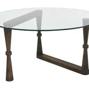 Sabani Soffbord 80 cm Runt Svarvade Ben Glas/Valnötsbrun - Möbler Kampanjpris