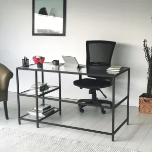 Populär Sabani Skrivbord 130 cm med Förvaring 2 Hyllor Glas/Svart - Möbler