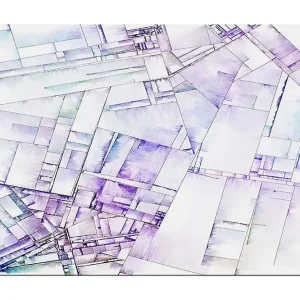 Nyhet Canvastavla 70x100 cm - Abstrakt komposition av geometriska former i mjuka nyanser Lila / Vit / Ljusblå - Inredning