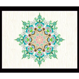 Endast denna vecka Inramad Canvastavla i trä - 41x56 cm - Färgglad mandala med intrikata mönster Grön / Rosa / Blå - Inredning