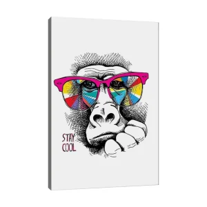 Canvastavla 70x100 cm - Cool gorilla med färgglada solglasögon som uttrycker en avslappnad attityd Rosa / Gul / Blå - Inredning Lägg i varukorgen