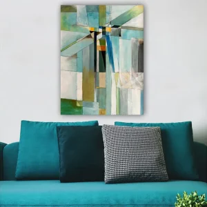 Rabatter Canvastavla 70x100 cm - Abstrakt komposition med geometriska former i olika nyanser av blått och grönt Blå / Grön / Beige - Inredning