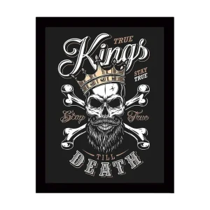 Inramad Canvastavla i trä - 41x56 cm - Dödskalle med krona och korslagda benknotor Svart / Vit / Guld - Inredning Endast denna vecka
